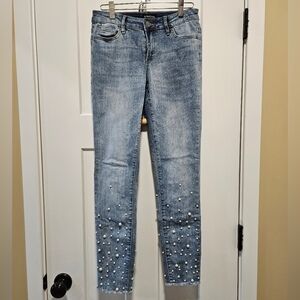 bebe Light Blue Skinny Jeans w/ Pearl Details – Approx 28” Waist